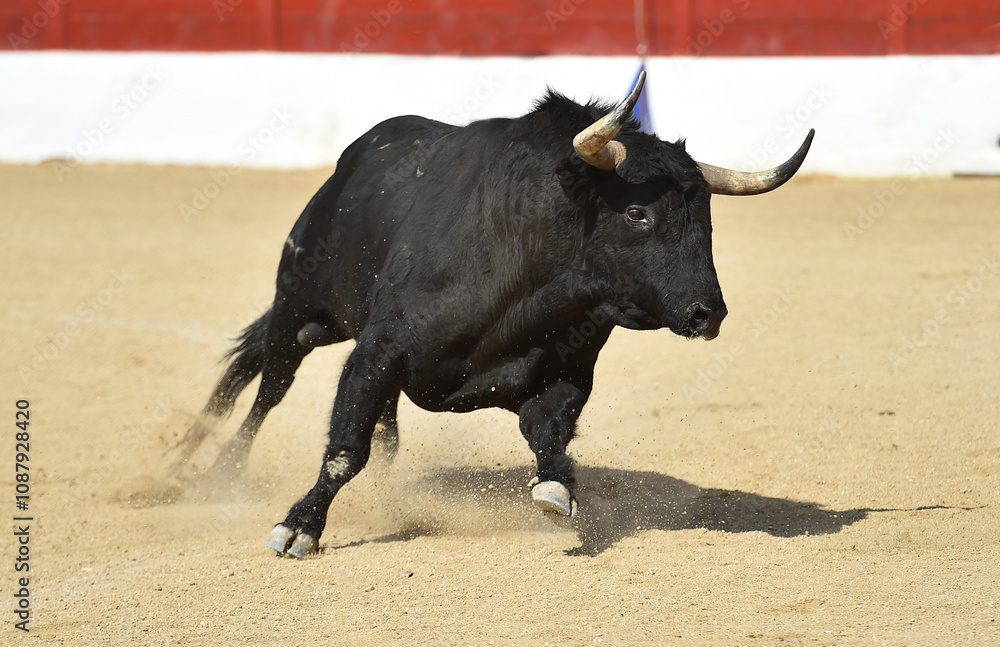 brave bull with big horns in a traditional spectacle of bullfight brave bull with big horns in a traditional spectacle of bullfight