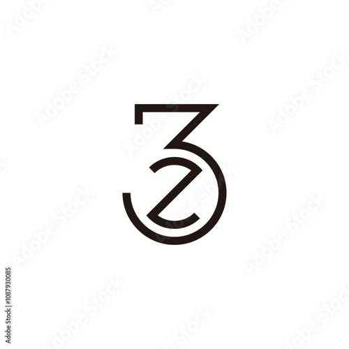 Letter z number 3 geometric symbol simple logo vector