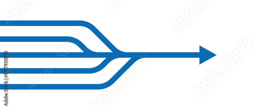 Merging arrows streamline process concept image. Clipart image isolated on white background.
