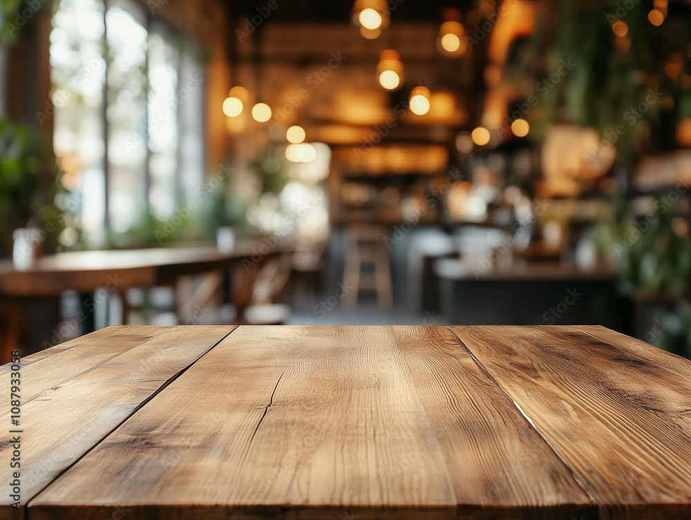 A cozy wooden table in a warm cafe interior with soft lighting and an inviting atmosphere A cozy wooden table in a warm cafe interior with soft lighting and an inviting atmosphere