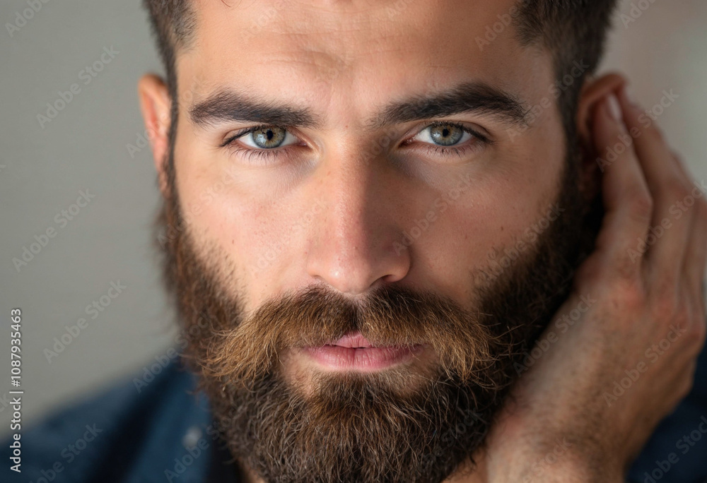 Obraz premium Male with Full Beard Looking Confident with Natural Expression