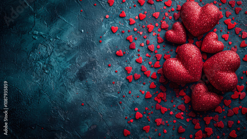 Red Hearts on Dark Blue Textured Background
 photo