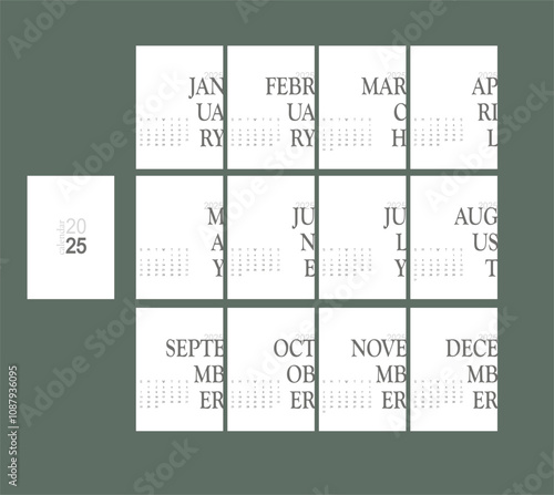 Almanaque 2025, todos los meses, vertical