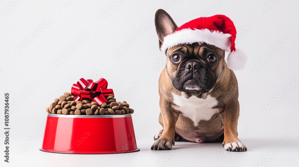French Bulldog in Santa Hat with Gift Bowl French Bulldog in Santa Hat with Gift Bowl