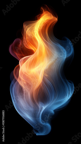 dynamic abstract fire flame shape rises against a dark backdrop, symbolizing energy, transformation, and the power of creation in a visual display of intensity and motion