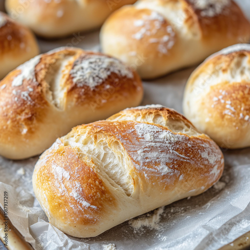 fresh ciabatta rolls with a golden crust and flour dusting showcasing their airy texture