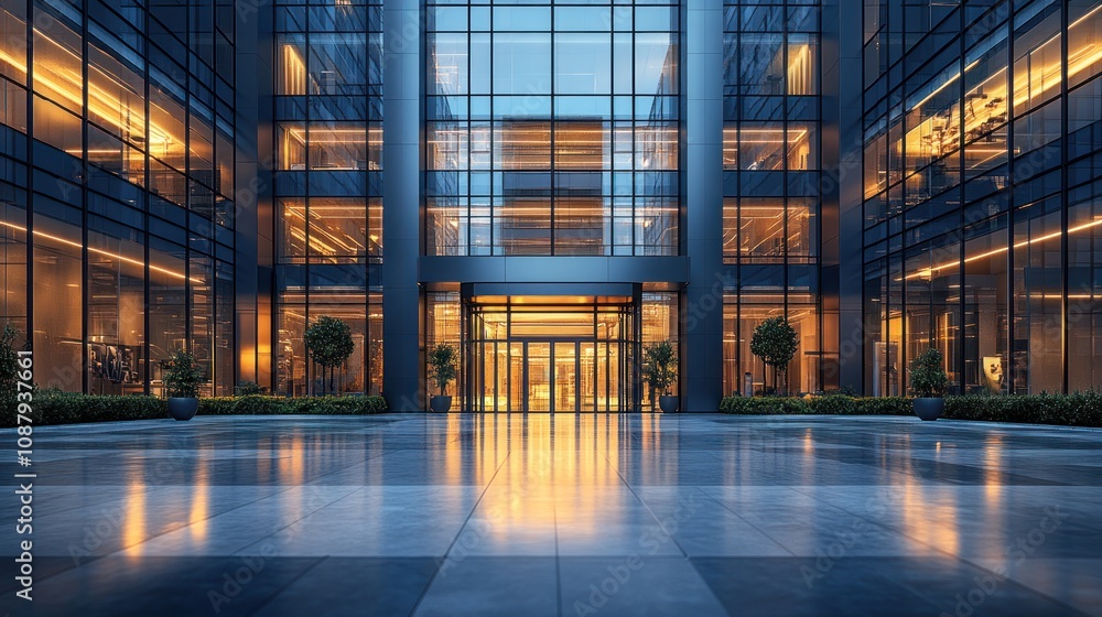 Modern building entrance at night. Modern building entrance at night.