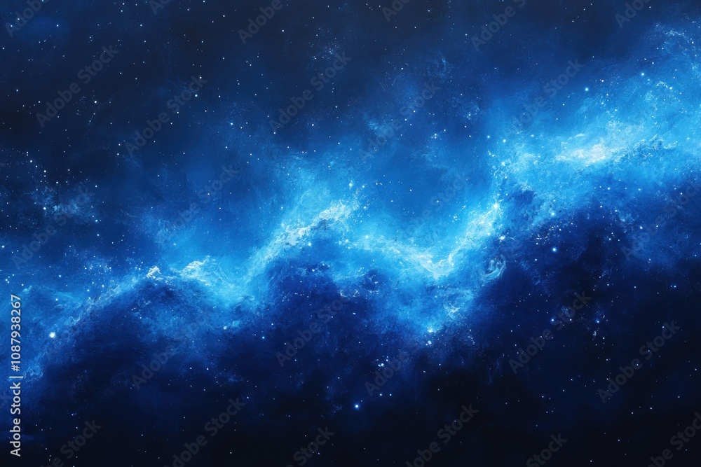 Fototapeta premium A beautiful nebula with a vibrant blue glow, against a dark background, filled with glittering stars.