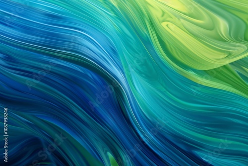Abstract Fluid Background with Vibrant Blue and Green Waves in Motion, Ideal for Creative Projects, Wallpaper, and Artistic Designs