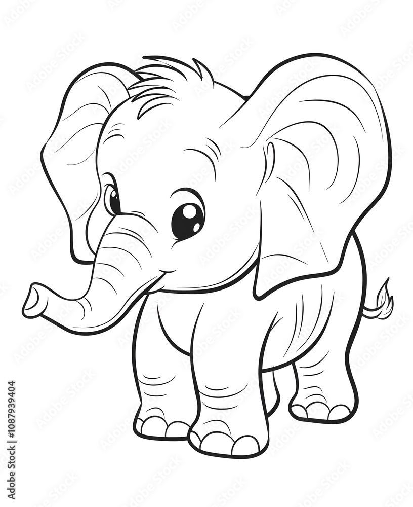 Naklejka premium Adorable Elephant Coloring Page for Kids with Cute Cartoon Design