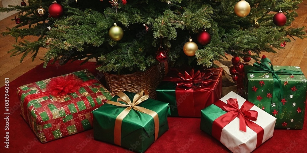 Wrapped Gifts Under a Christmas Tree Banner Wrapped Gifts Under a Christmas Tree Banner