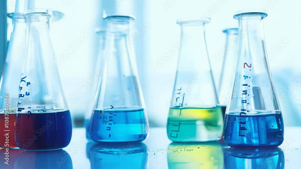 A diverse array of multicolored reagents is displayed in various flasks within a chemical laboratory. The vibrant liquids captivate attention, showcasing scientific exploration and experimentation. A diverse array of multicolored reagents is displayed in various flasks within a chemical laboratory. The vibrant liquids captivate attention, showcasing scientific exploration and experimentation.