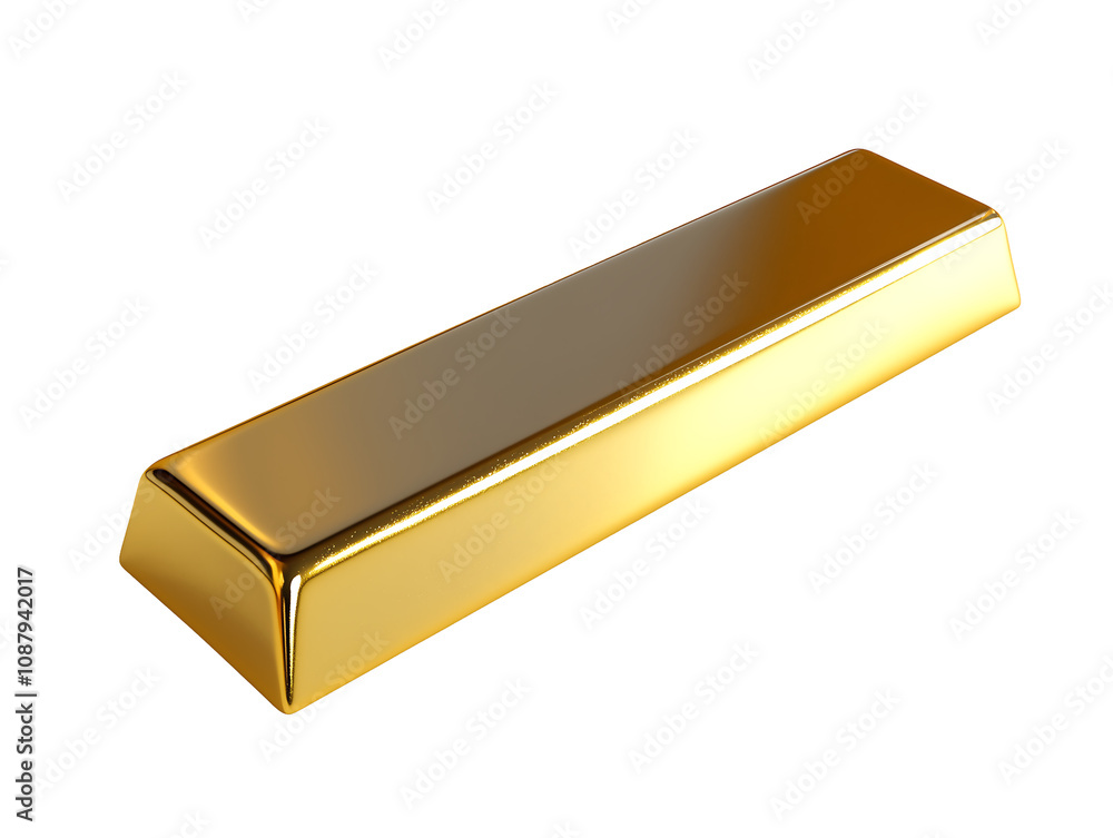 A shiny gold bullion bar resting against a white background, symbolizing wealth and prosperity. Isolated on transparent white background, png A shiny gold bullion bar resting against a white background, symbolizing wealth and prosperity. Isolated on transparent white background, png