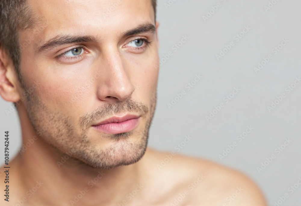 Fototapeta premium Male Face with Subtle Makeup Enhancing Features