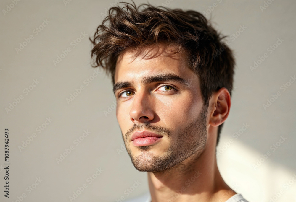 Obraz premium Male Face with Soft, Natural Lighting Highlighting Features