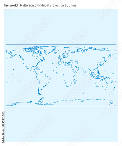 World Map. Patterson cylindrical projection. Outline style. High Detail World map for infographics, education, reports, presentations. Vector illustration.