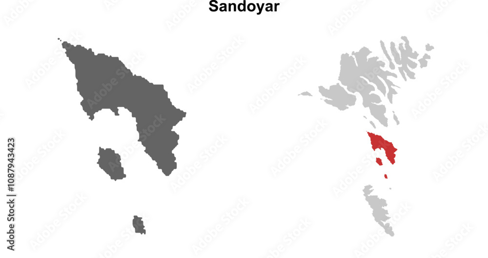 Obraz premium Sandoyar region blank outline map set