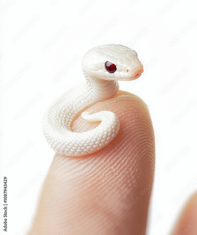 Fototapeta premium 巳年の素材、赤い瞳を持つ可愛い小さな白蛇