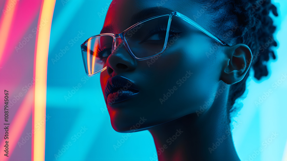 Ethereal Portrait of a Woman in Aquatic Awe Color Palette with Neon Lights Ethereal Portrait of a Woman in Aquatic Awe Color Palette with Neon Lights