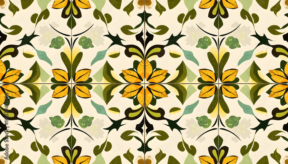 abstract pattern with ornamental leaves, decorative ceramic tile, digital art abstract pattern with ornamental leaves, decorative ceramic tile, digital art