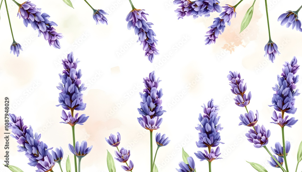 Naklejka premium Watercolor pattern with lavender flowers, professional photography