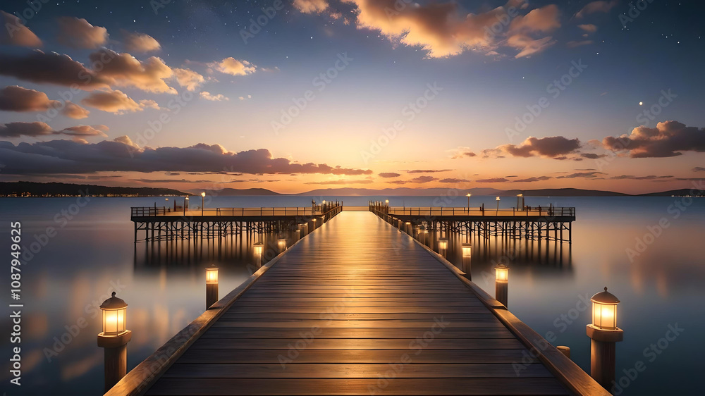 pier with deck at sunset with water views pier with deck at sunset with water views