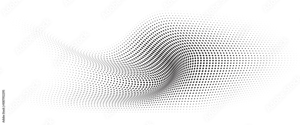 Flowing Wave Dot Halftone Pattern: Curve Gradient Shape on Transparent Background. Suitable for AI, Tech, Network, Digital, Science, and Technology Themes. Flowing Wave Dot Halftone Pattern: Curve Gradient Shape on Transparent Background. Suitable for AI, Tech, Network, Digital, Science, and Technology Themes.