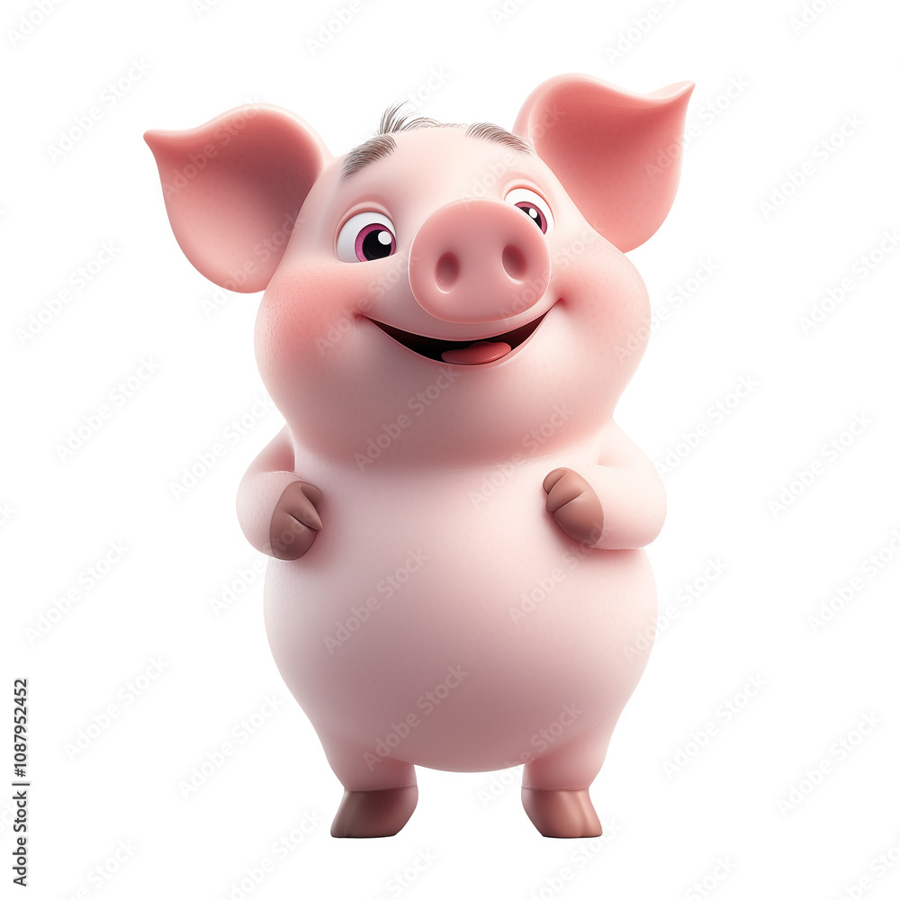 Cute 3d cartoon pig smiles on transparent background. Cute 3d cartoon pig smiles on transparent background.