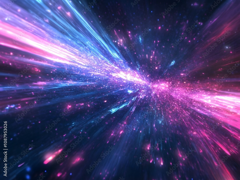 Naklejka premium Digital rays of light in bright blue and pink