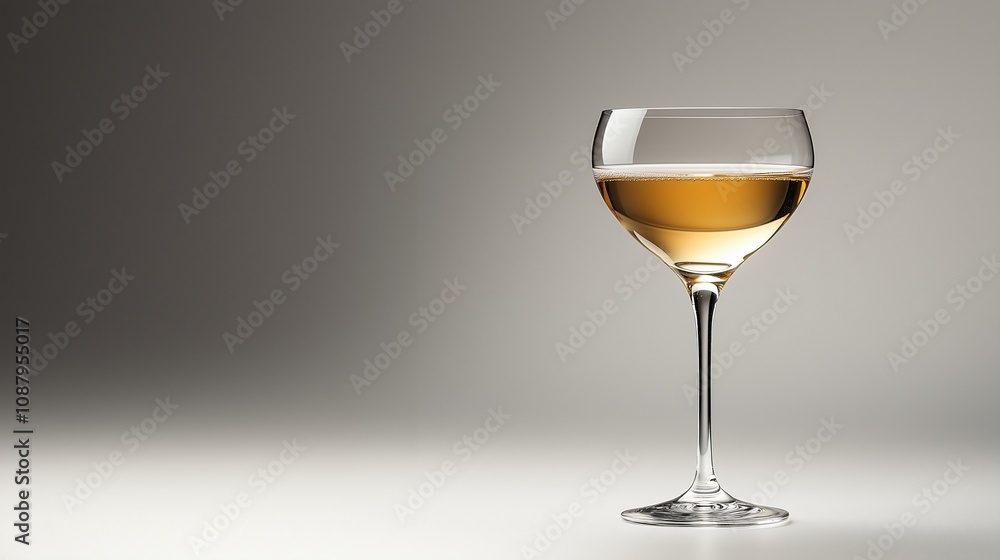 Elegant champagne glass filled with sparkling beverage on a minimalistic background Elegant champagne glass filled with sparkling beverage on a minimalistic background