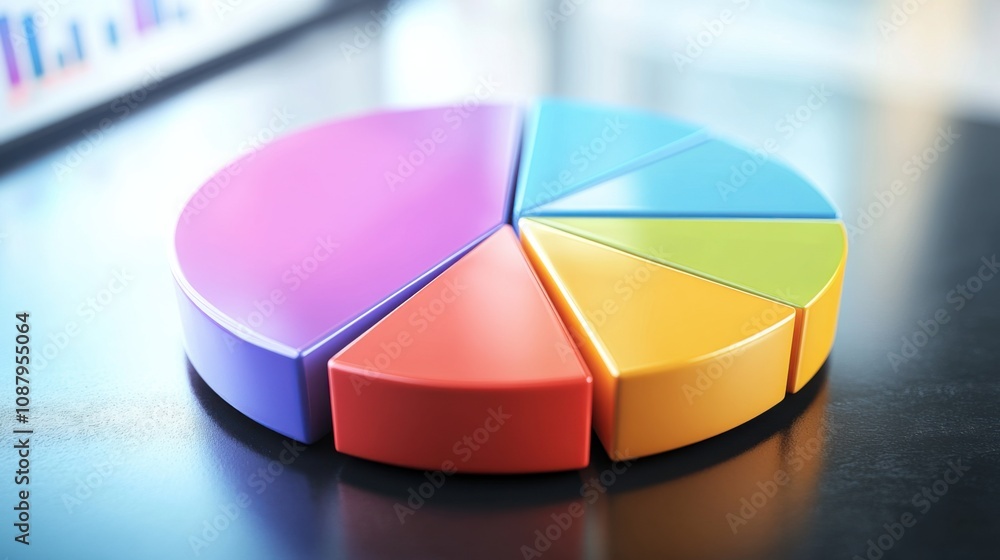 Obraz premium Brightly colored pie chart illustrating market share distribution analysis with 3D effect
