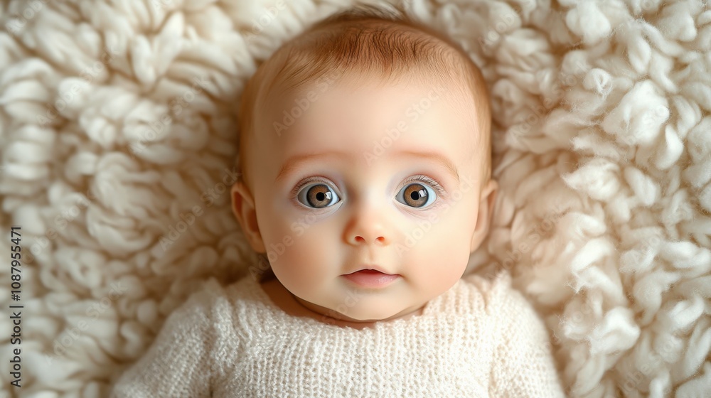 Adorable Baby with Captivating Eyes on Soft Textured Blanket Adorable Baby with Captivating Eyes on Soft Textured Blanket