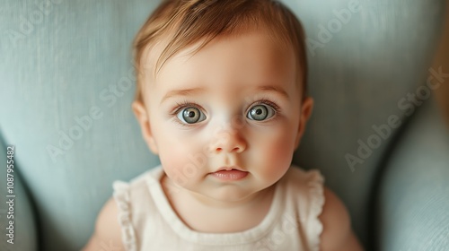 Adorable Baby with Striking Blue Eyes in Soft Natural Light