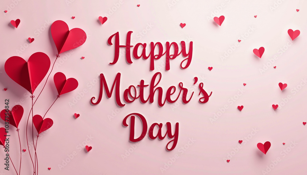 Happy Mother's Day Celebration with Red Paper Hearts Happy Mother's Day Celebration with Red Paper Hearts