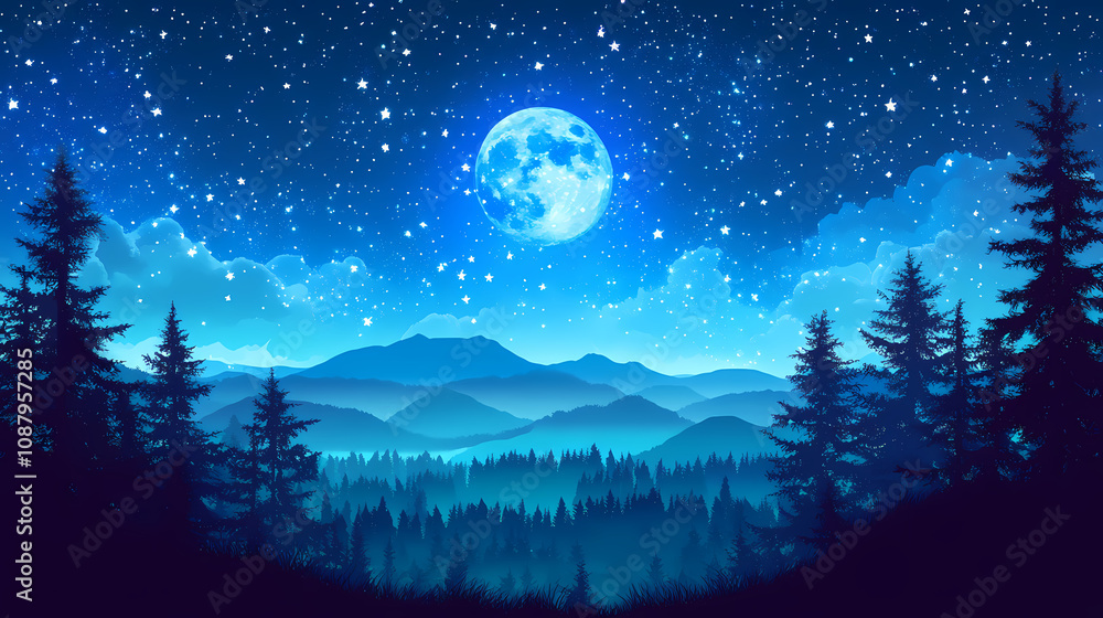 Blue moon in the night sky, celestial view. Celestial Moonlit Sky. Illustration Blue moon in the night sky, celestial view. Celestial Moonlit Sky. Illustration