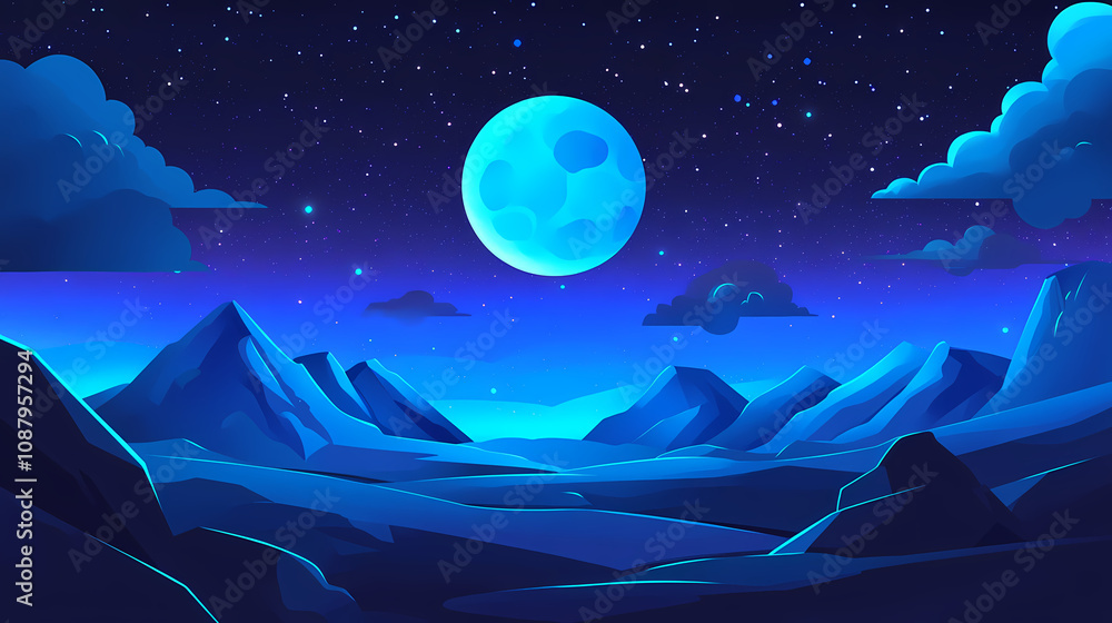 Blue moon in the night sky, celestial view. Celestial Moonlit Sky. Illustration Blue moon in the night sky, celestial view. Celestial Moonlit Sky. Illustration