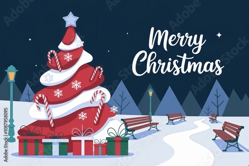 Wallpaper Mural Colorful Festive Christmas Tree Illustration Candy Canes & Snowflakes Holiday Marketing Torontodigital.ca