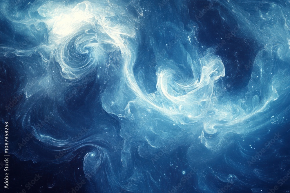 Abstract swirling blue and white smoke with subtle stars. Abstract swirling blue and white smoke with subtle stars.