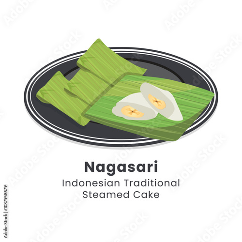 Hand drawn vector illustration of Nagasari Indonesian Traditional food from rice flour, coconut milk sugar, filled with banana