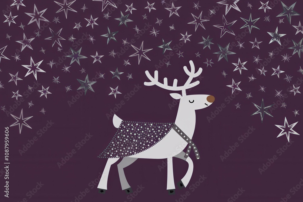 Whimsical Cartoon Reindeer Stars Purple Background Holiday Cards Whimsical Cartoon Reindeer Stars Purple Background Holiday Cards