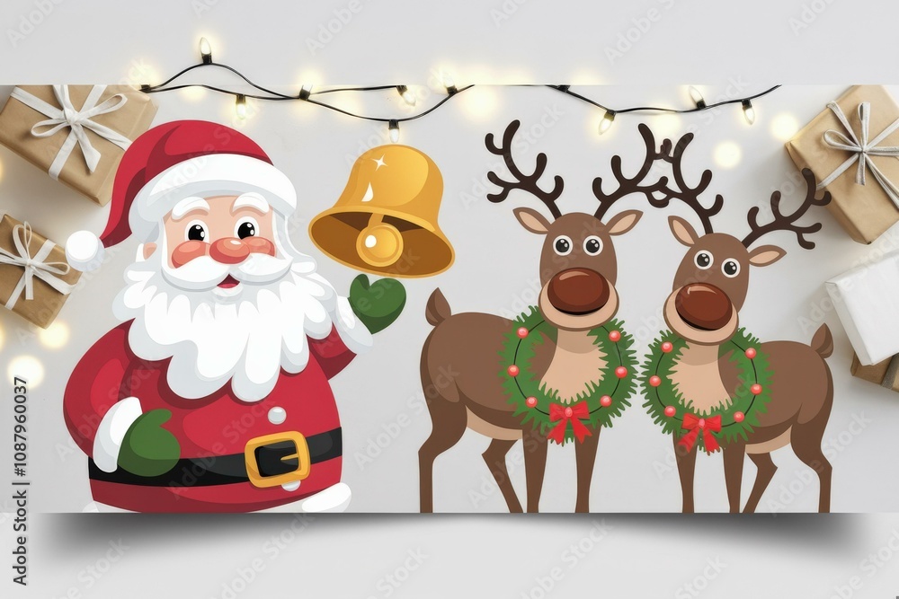 Naklejka premium Cartoon Santa Claus Reindeer - Festive Christmas Illustration Marketing