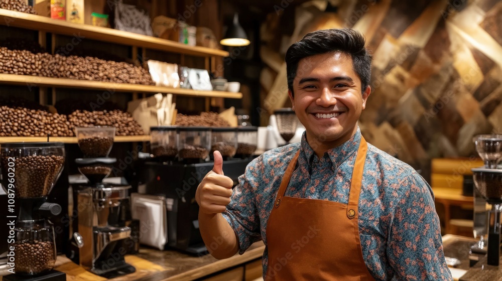 Cheerful Barista in a Cozy Coffee Shop Setting Cheerful Barista in a Cozy Coffee Shop Setting