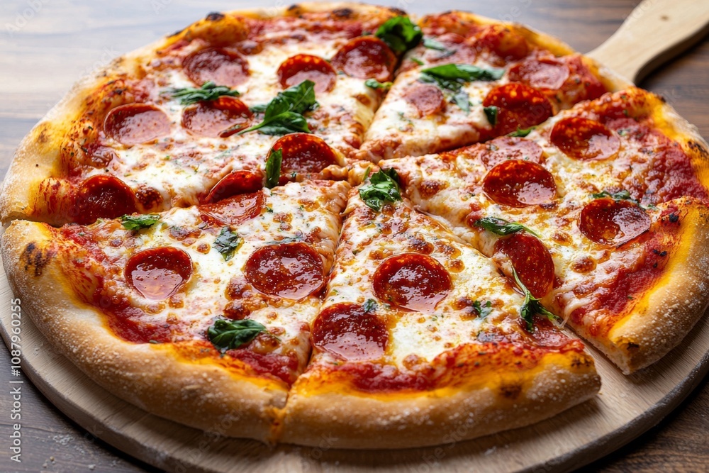 Delicious Pizza on Table Close Up Delicious Pizza on Table Close Up