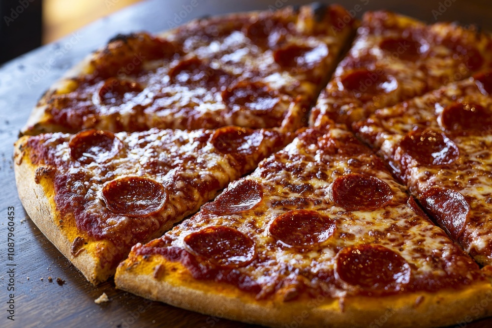 Delicious Pizza on Table Close Up Delicious Pizza on Table Close Up