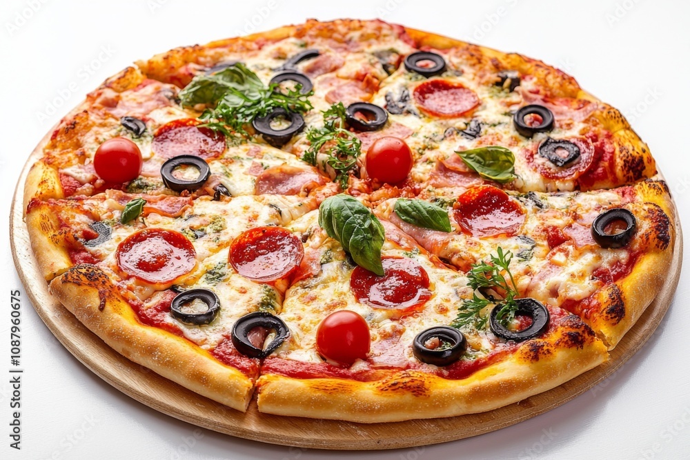 Delicious Pizza on Table Close Up Delicious Pizza on Table Close Up