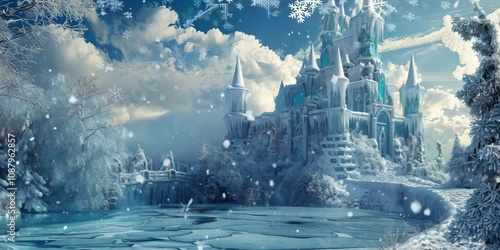 Stunning ice palace in a snowy winter wonderland, 4K . Video