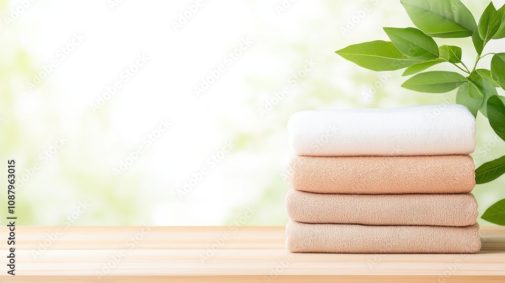 Folded Linens on Rustic Wooden Table in Laundry Room Folded Linens on Rustic Wooden Table in Laundry Room