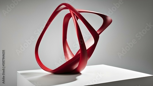 Red abstract sculpture on white socle