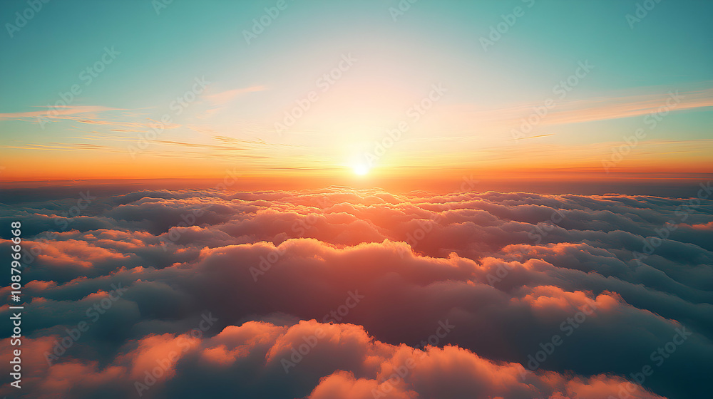 3D Render of a Sunset Above a Sea of Clouds, a Stunning Aerial View of Golden Hues Illuminating Fluffy Clouds 3D Render of a Sunset Above a Sea of Clouds, a Stunning Aerial View of Golden Hues Illuminating Fluffy Clouds