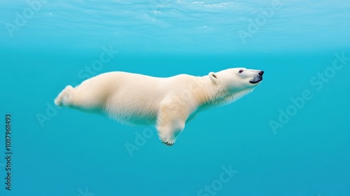 Graceful Polar Bear Swimming Underwater in Arctic Scene photo